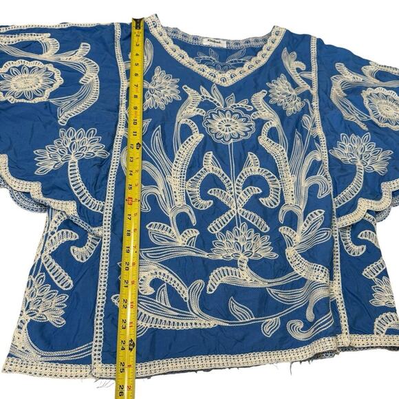 Kindred Floral Embroidered Top Blue L Bohemian Hippie Whimsy Indie Granolagirl - Picture 11 of 11